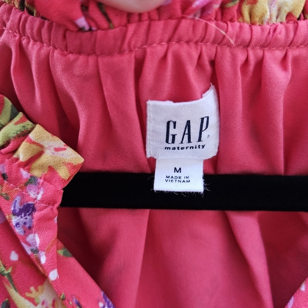 🎉Host Pick🎉GAP Maternity Sleeveless Ruffle-Trim Dress Floral Print Pink Medium - Picture 3 of 6